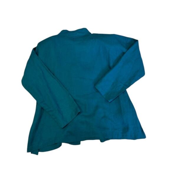 Vintage FLAX Jeanne Engelhart Emerald Linen 3/4 Sleeve Shoulder Pad Boho MEDIUM - Picture 10 of 12